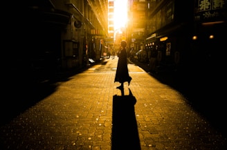 woman in black dress walking on sidewalk during night time