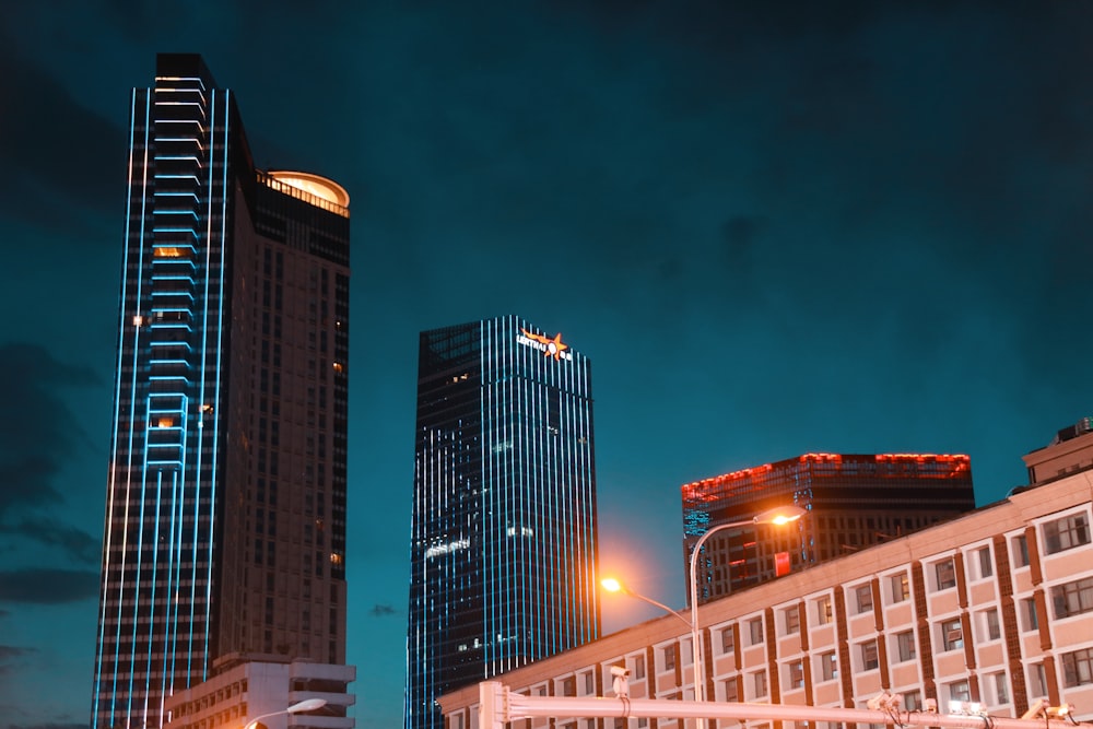 high rise buildings during night time