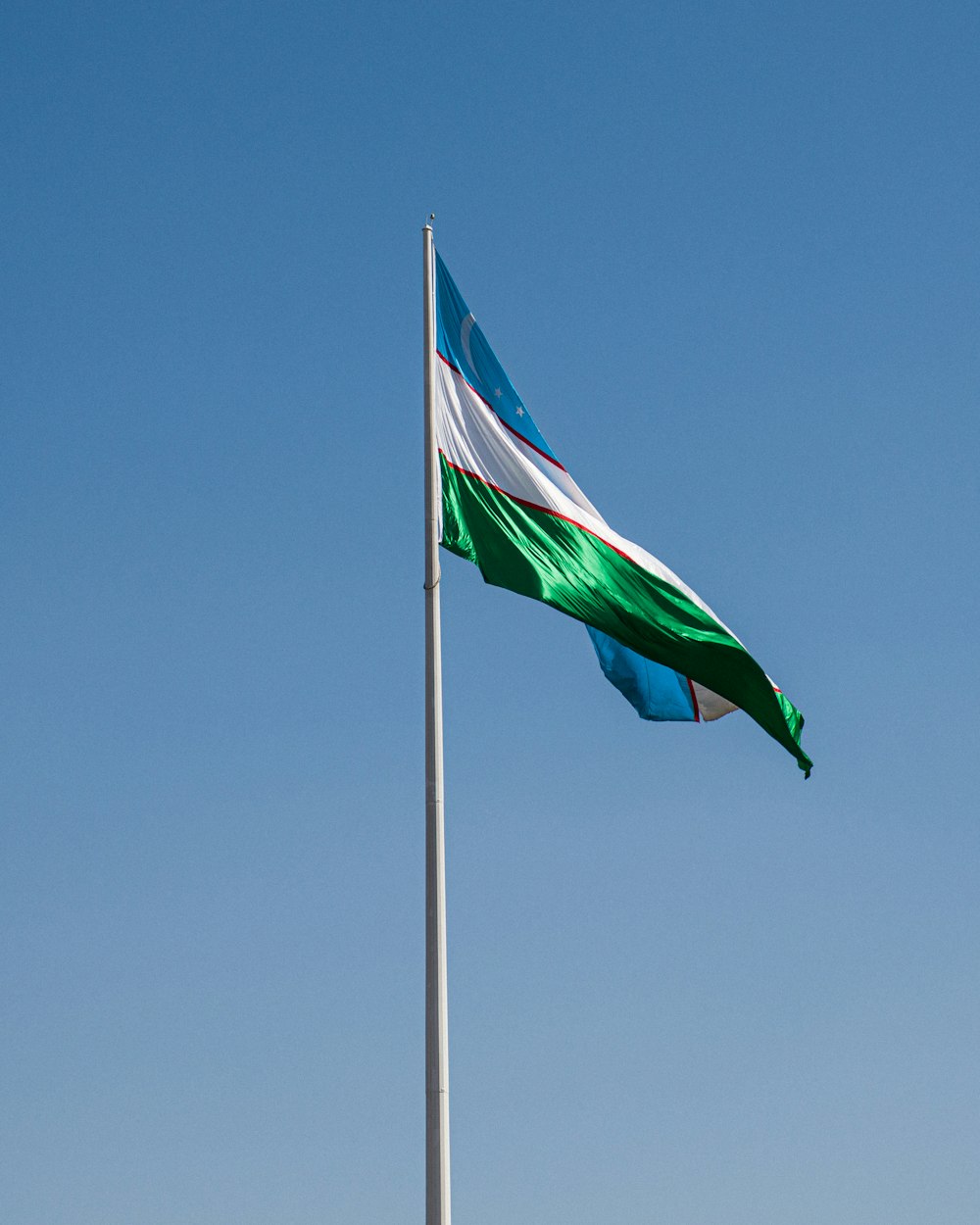 Bandera verde y blanca bajo el cielo azul durante el día