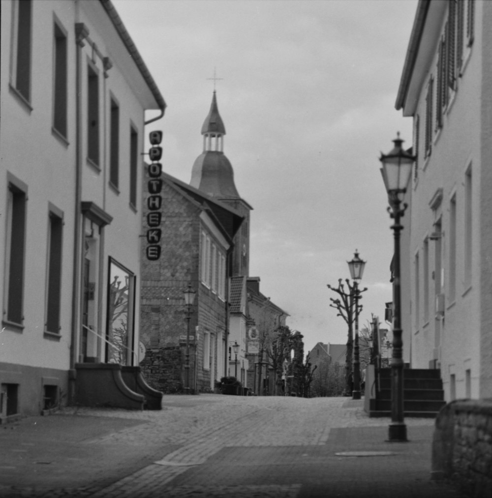 grayscale photo of a city street