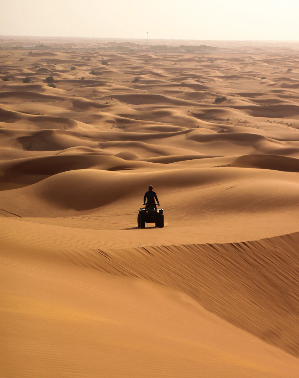 Rider sitting on a quad bike in the desert