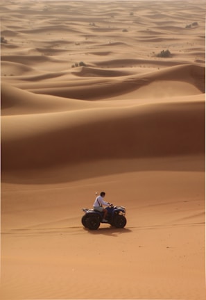 a man riding a four wheeler in the desert