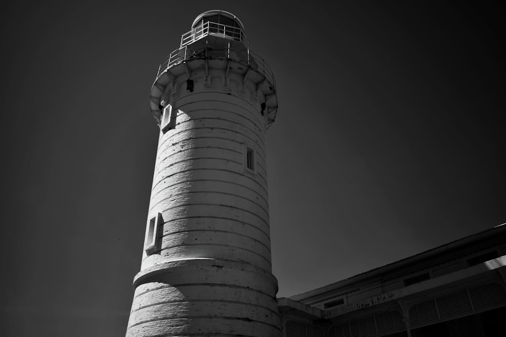 grayscale photo of light house