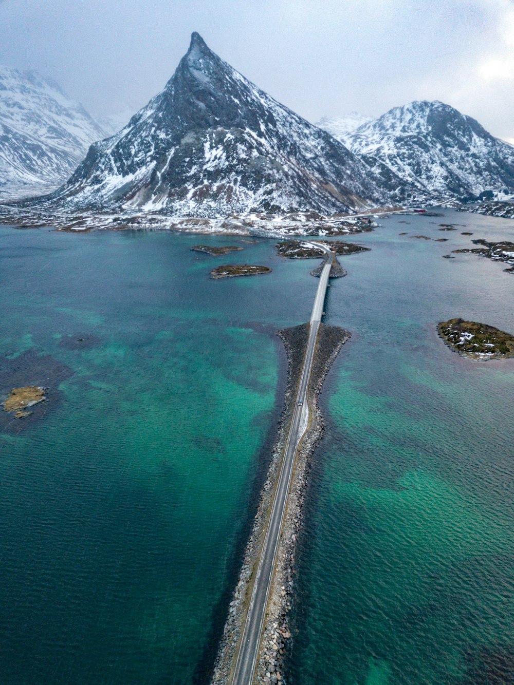 body of water near snow covered mountain during daytime