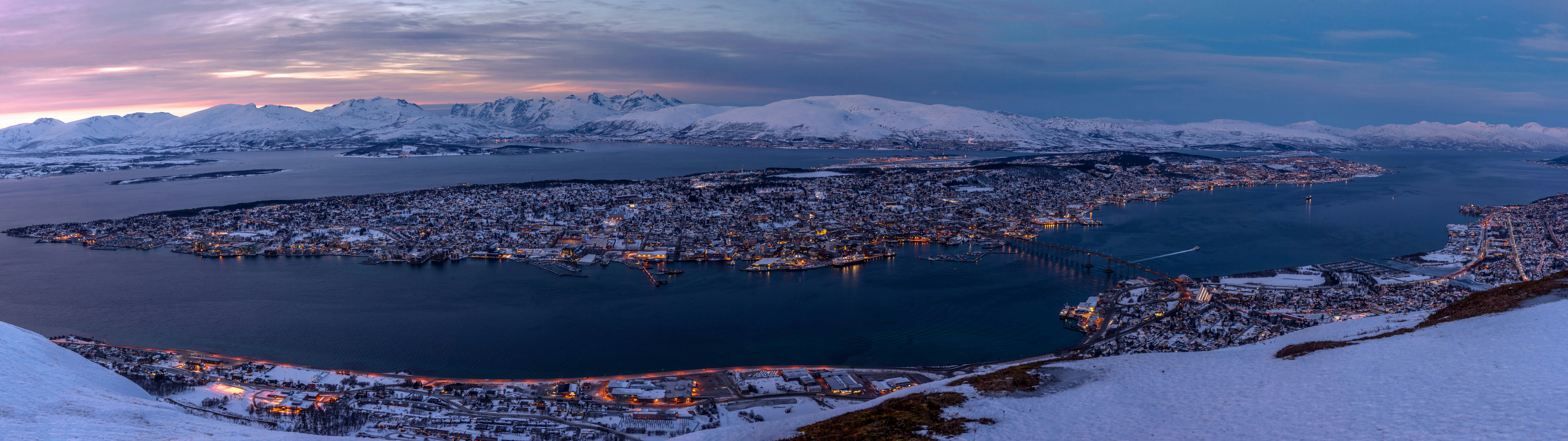 aerial view of city during night time