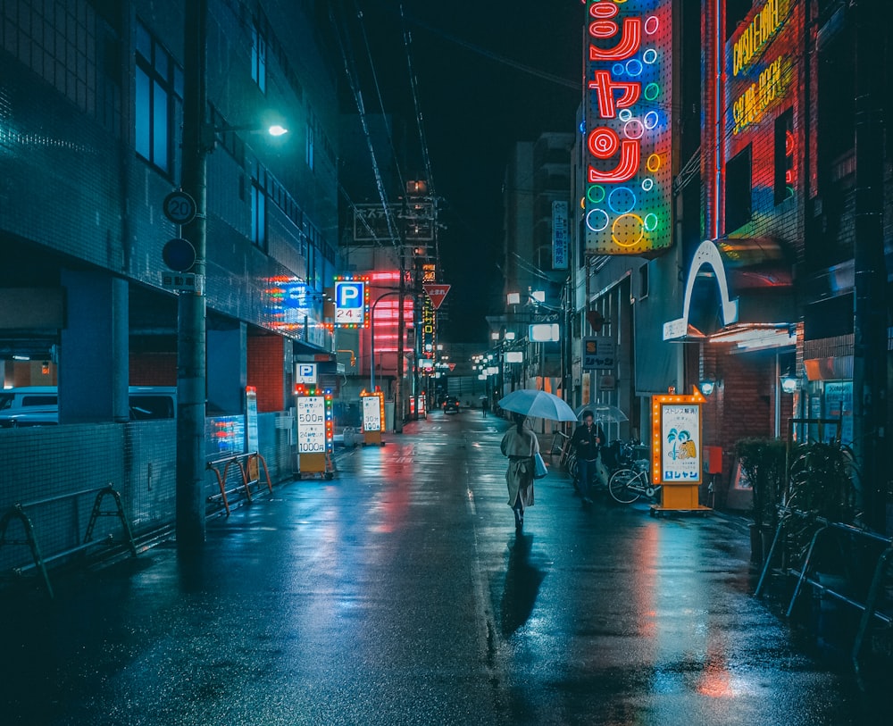 people walking on street during night time