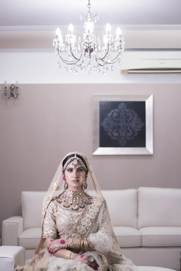 Indian bride in cream lehenga