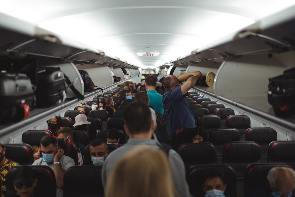 people sitting on white airplane seats