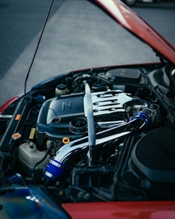black and silver car engine