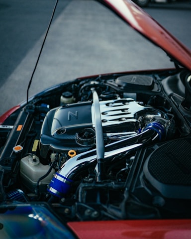 black and silver car engine