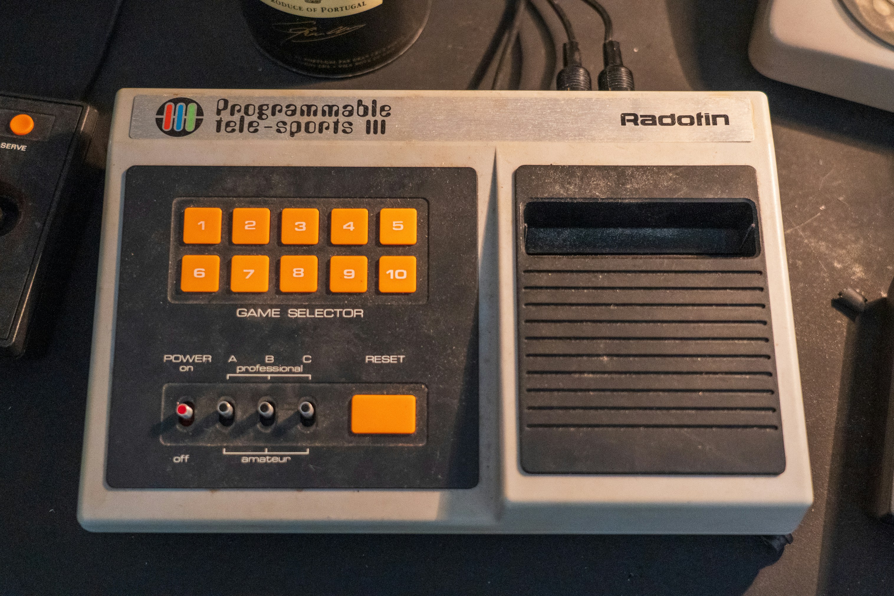 A retro electronic game console.