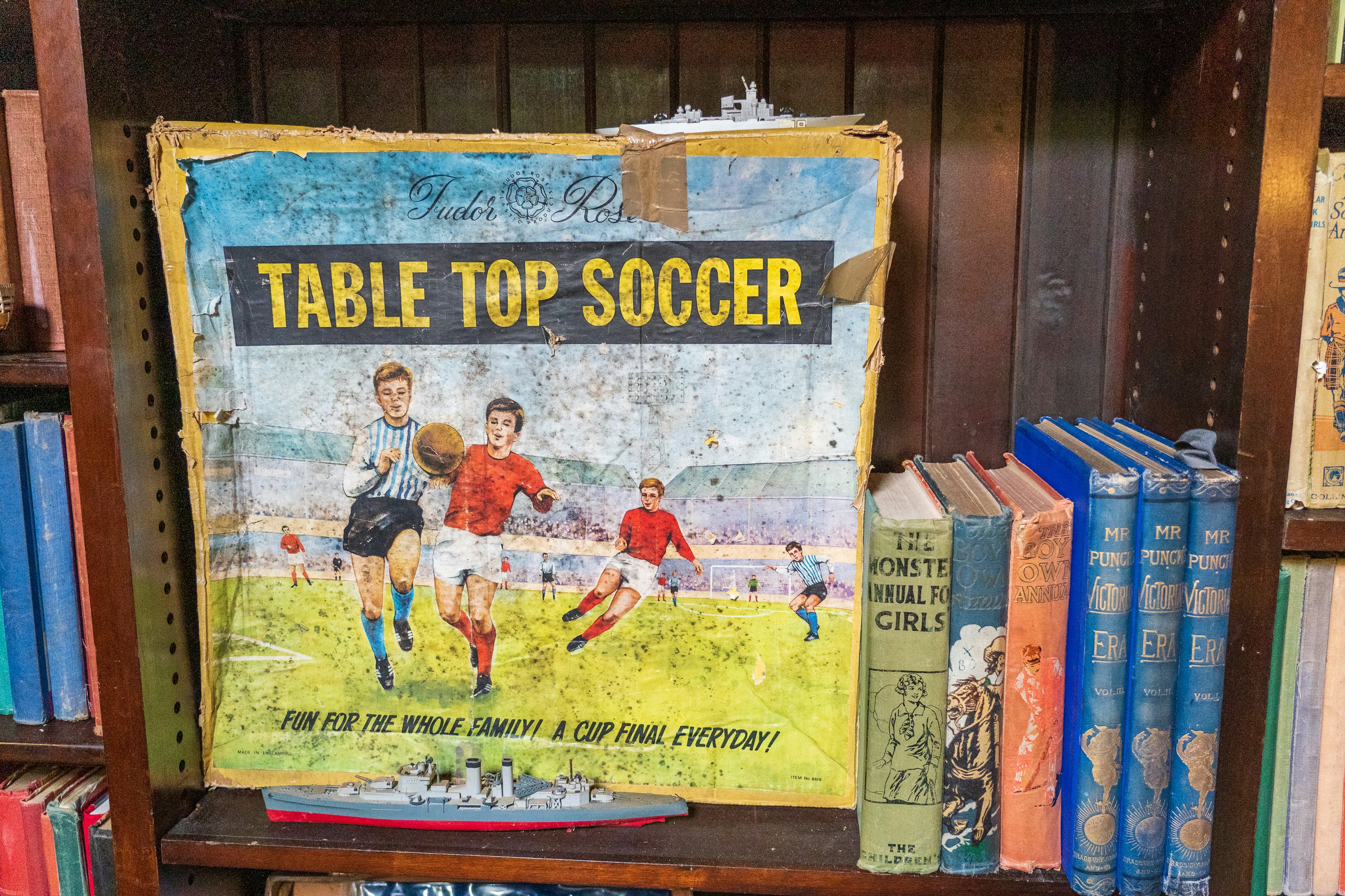 A retro table top soccer game.