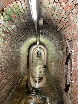 brown and gray brick tunnel