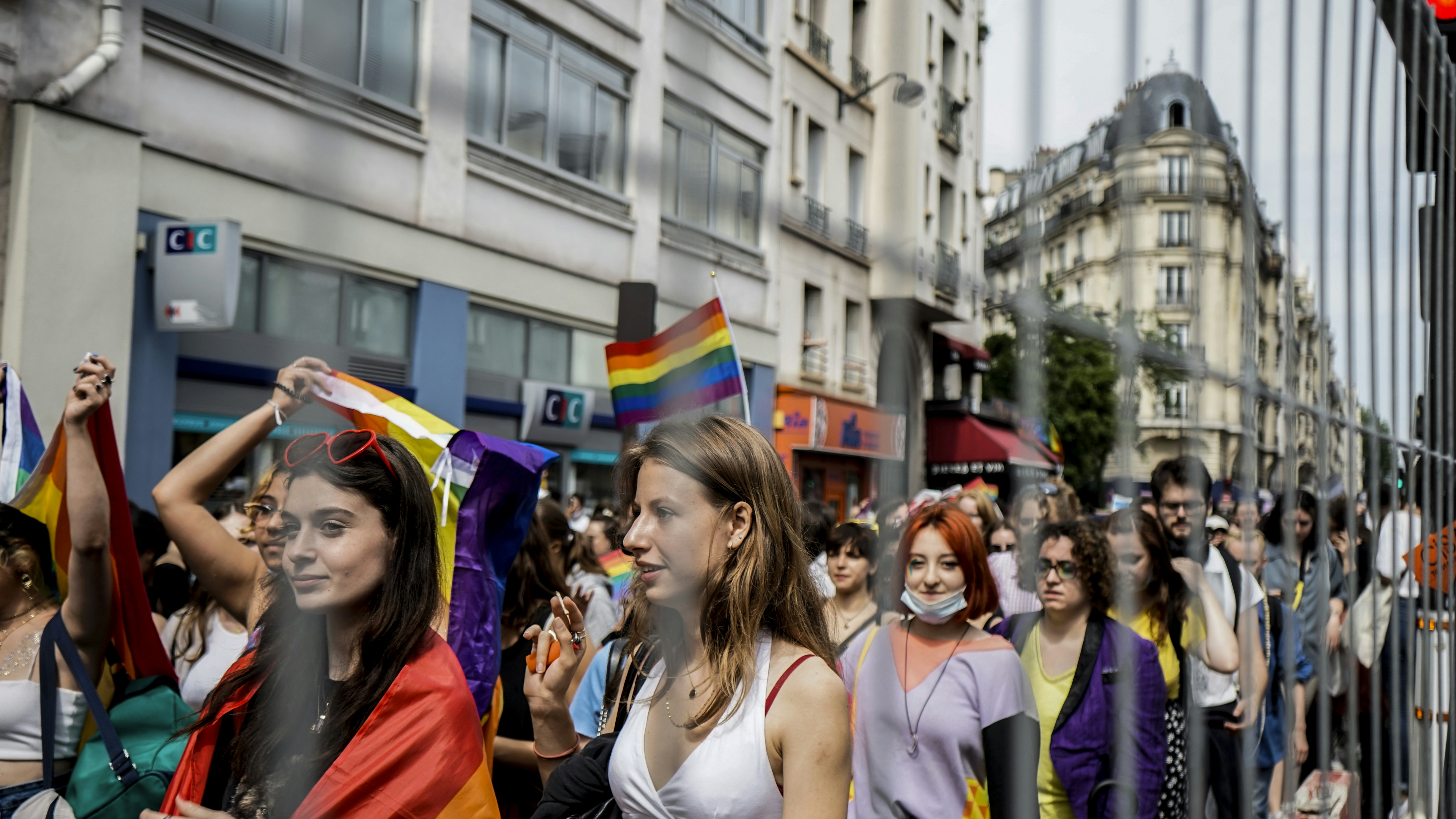 Around 30,000 people participated for the Gay Pride march organized by the Inter-LGBT on 26 June 2021. The gay pride march started in the suburbs, in Pantin (Seine-Saint-Denis) for the first time since 1977. In a festive atmosphere, without mask or social distancing, thousands of young people have tasted a semblance of life before, despite a gloomy weather, Paris, France.