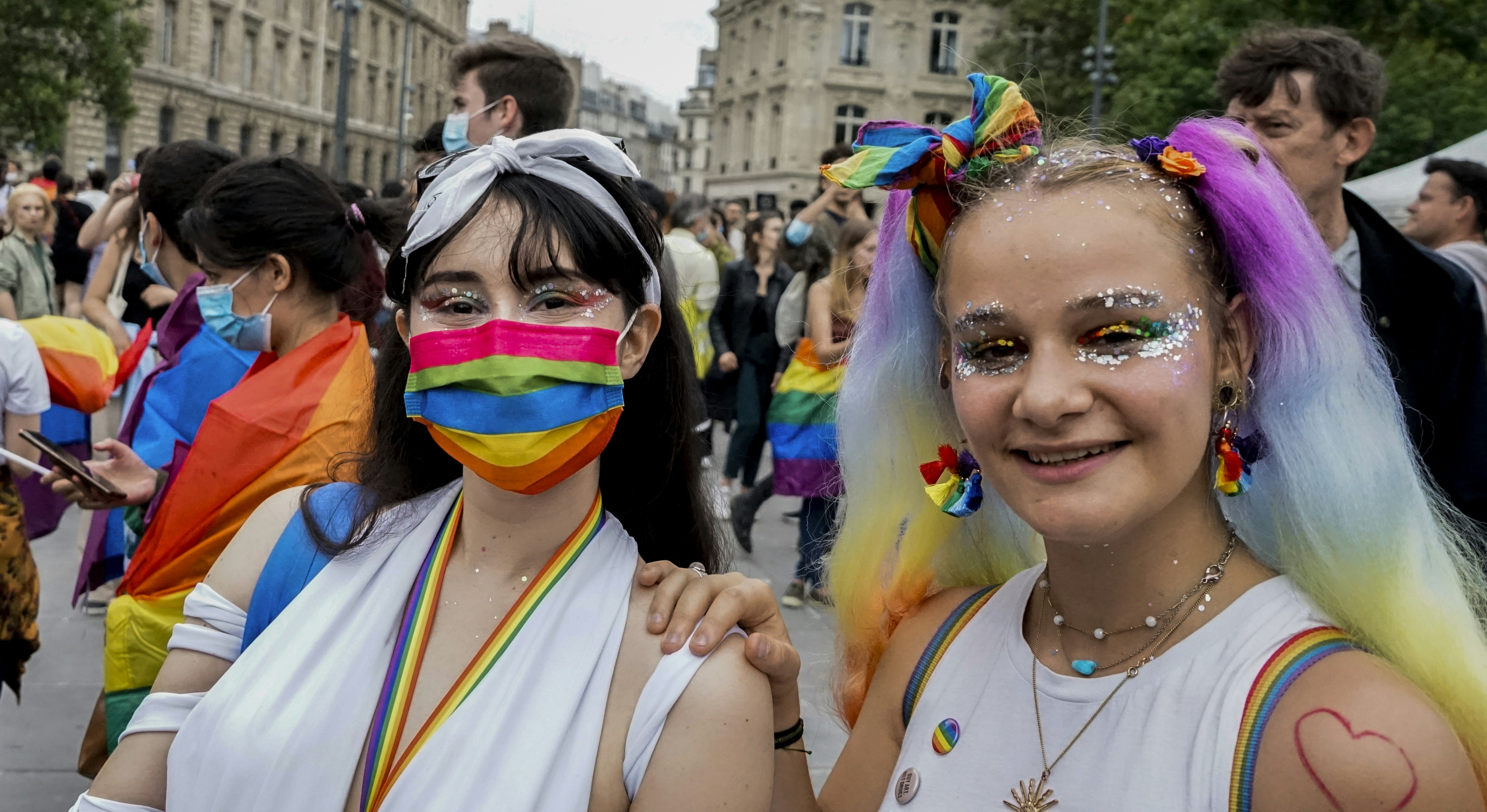 Around 30,000 people participated for the Gay Pride march organized by the Inter-LGBT on 26 June 2021. The gay pride march started in the suburbs, in Pantin (Seine-Saint-Denis) for the first time since 1977. In a festive atmosphere, without mask or social distancing, thousands of young people have tasted a semblance of life before, despite a gloomy weather, Paris, France.