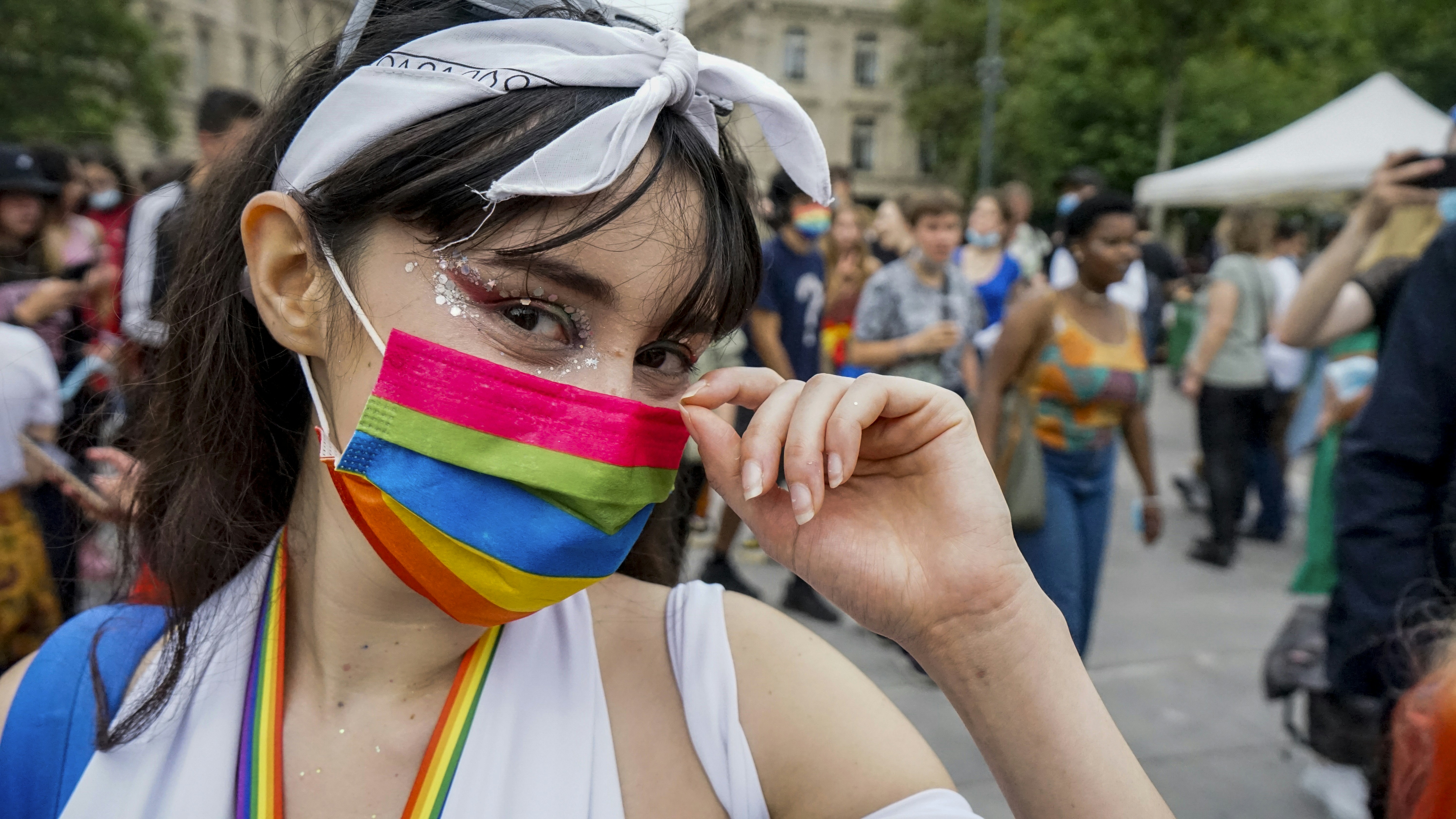 Around 30,000 people participated for the Gay Pride march organized by the Inter-LGBT on 26 June 2021. The gay pride march started in the suburbs, in Pantin (Seine-Saint-Denis) for the first time since 1977. In a festive atmosphere, without mask or social distancing, thousands of young people have tasted a semblance of life before, despite a gloomy weather, Paris, France.