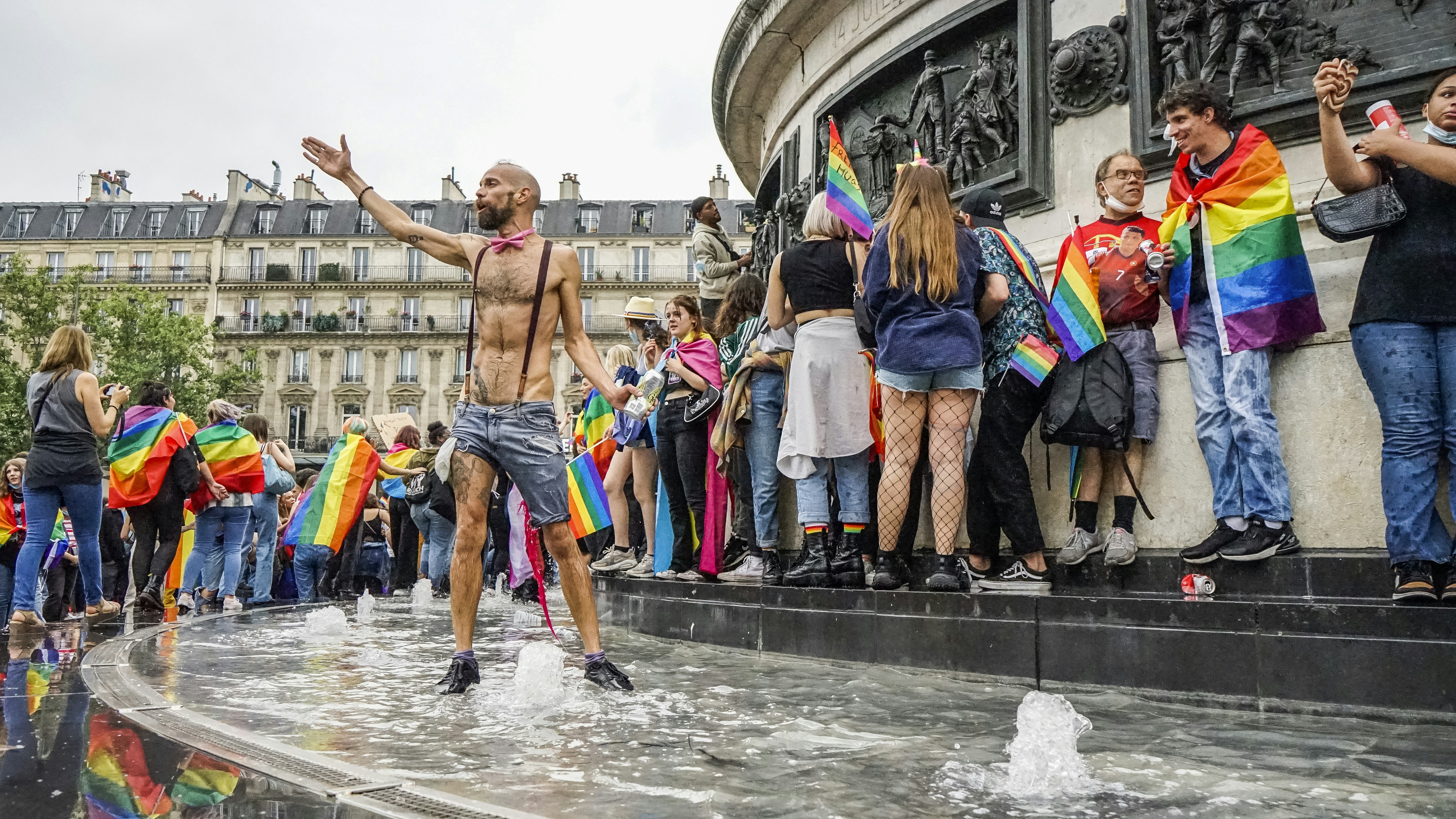 Around 30,000 people participated for the Gay Pride march organized by the Inter-LGBT on 26 June 2021. The gay pride march started in the suburbs, in Pantin (Seine-Saint-Denis) for the first time since 1977. In a festive atmosphere, without mask or social distancing, thousands of young people have tasted a semblance of life before, despite a gloomy weather, Paris, France.