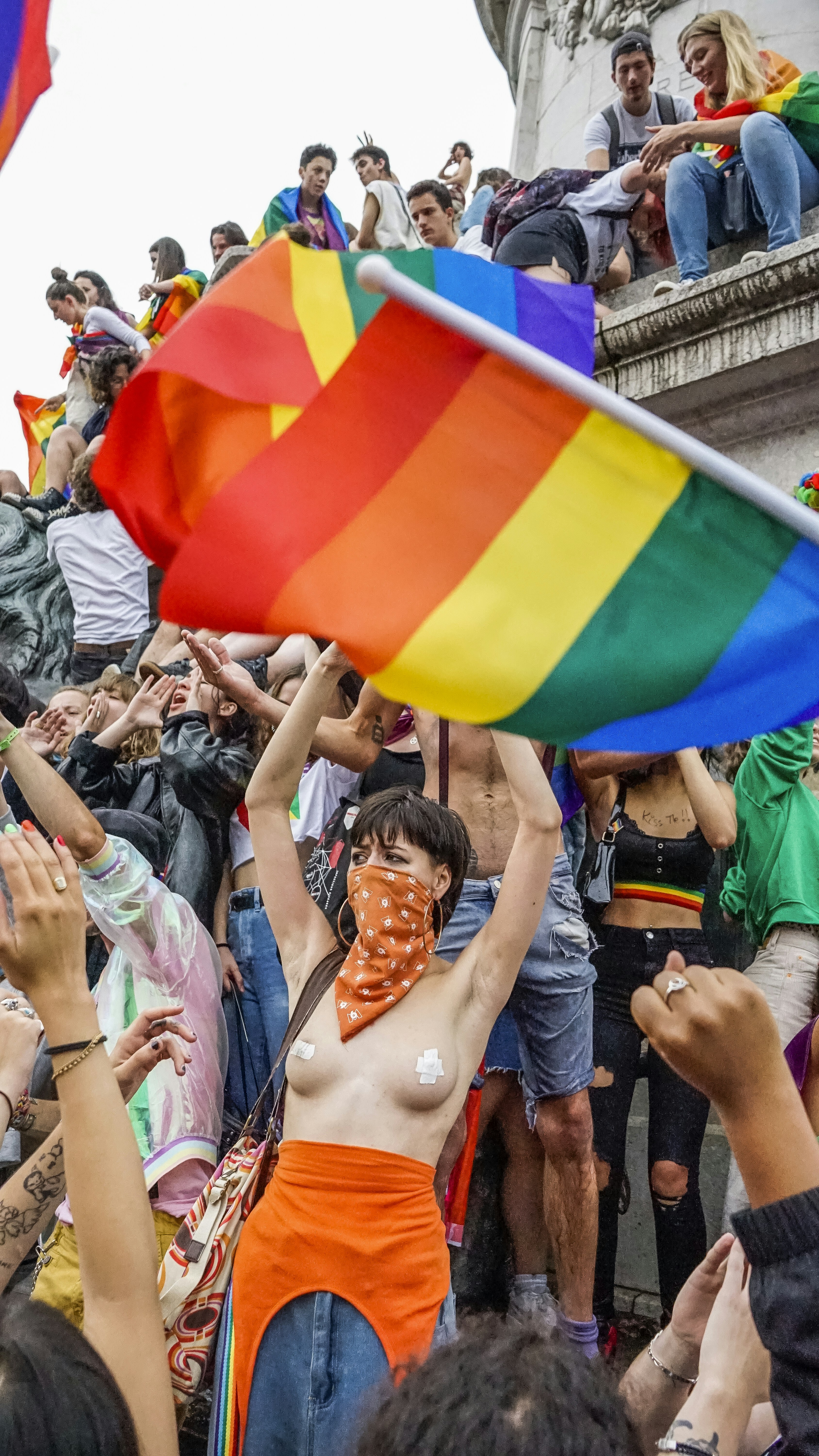 Around 30,000 people participated for the Gay Pride march organized by the Inter-LGBT on 26 June 2021. The gay pride march started in the suburbs, in Pantin (Seine-Saint-Denis) for the first time since 1977. In a festive atmosphere, without mask or social distancing, thousands of young people have tasted a semblance of life before, despite a gloomy weather, Paris, France.