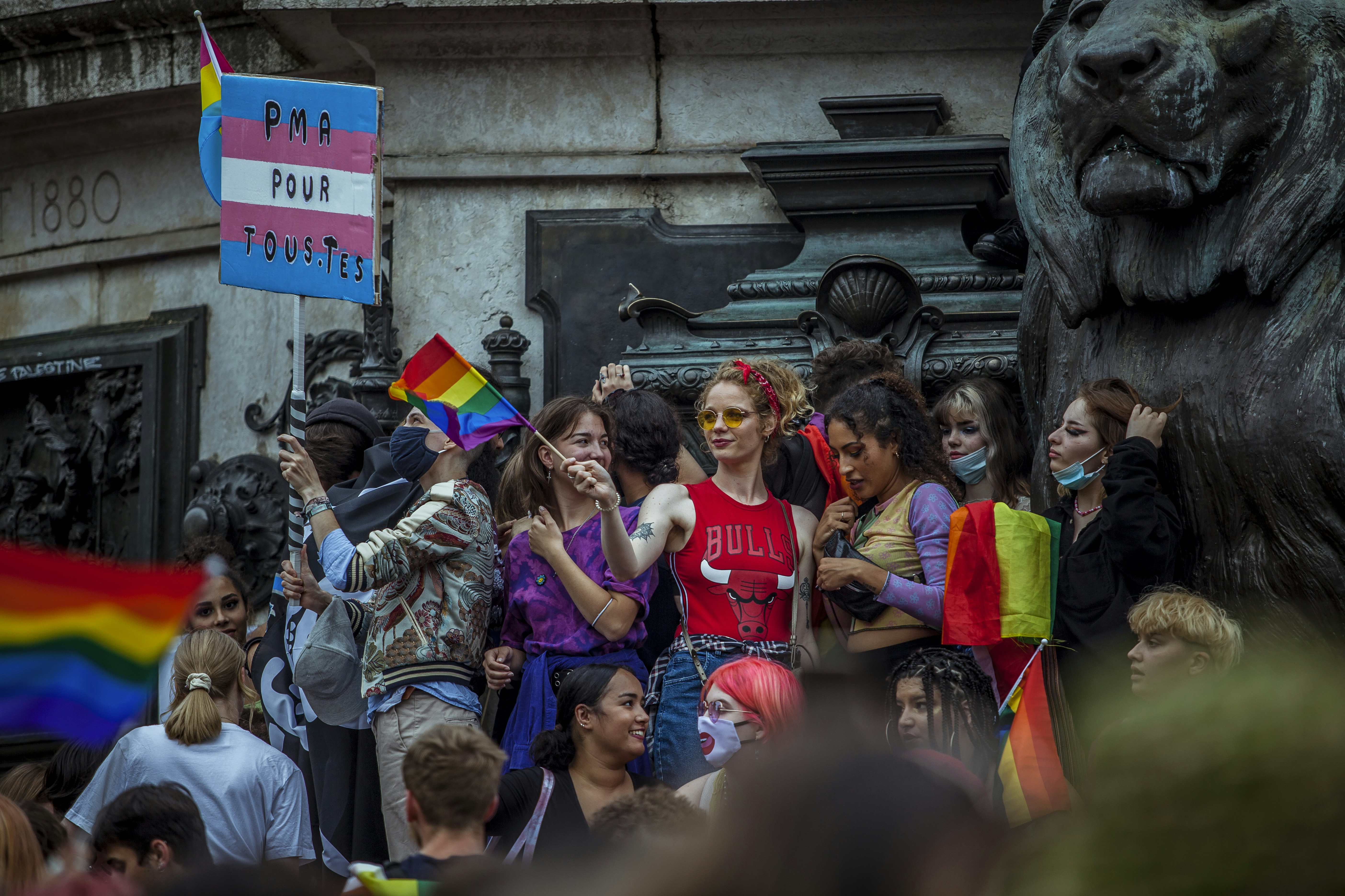 Around 30,000 people participated for the Gay Pride march organized by the Inter-LGBT on 26 June 2021. The gay pride march started in the suburbs, in Pantin (Seine-Saint-Denis) for the first time since 1977. In a festive atmosphere, without mask or social distancing, thousands of young people have tasted a semblance of life before, despite a gloomy weather, Paris, France.