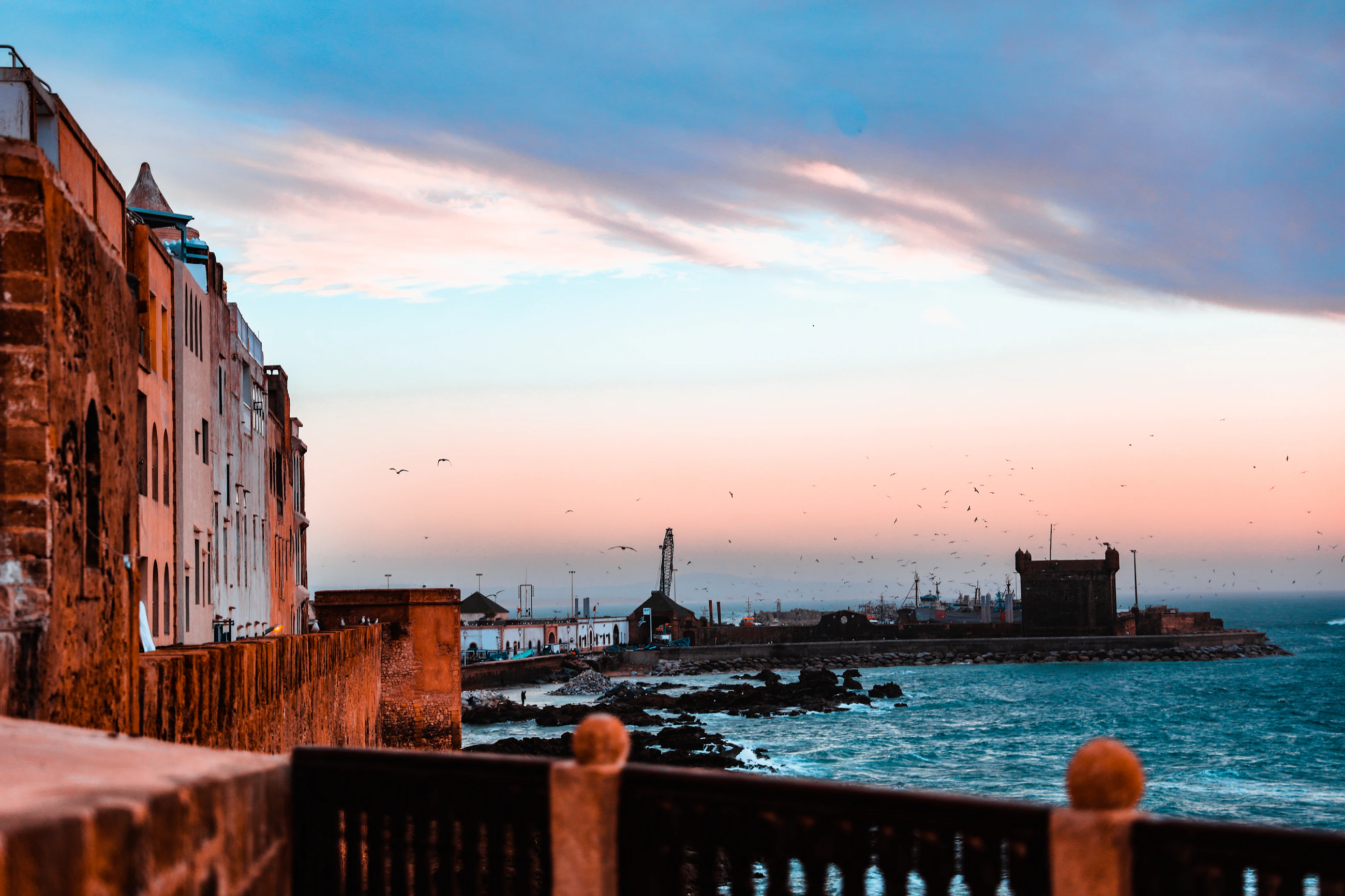 Essaouira Atlantic coast and medina walls in Morocco