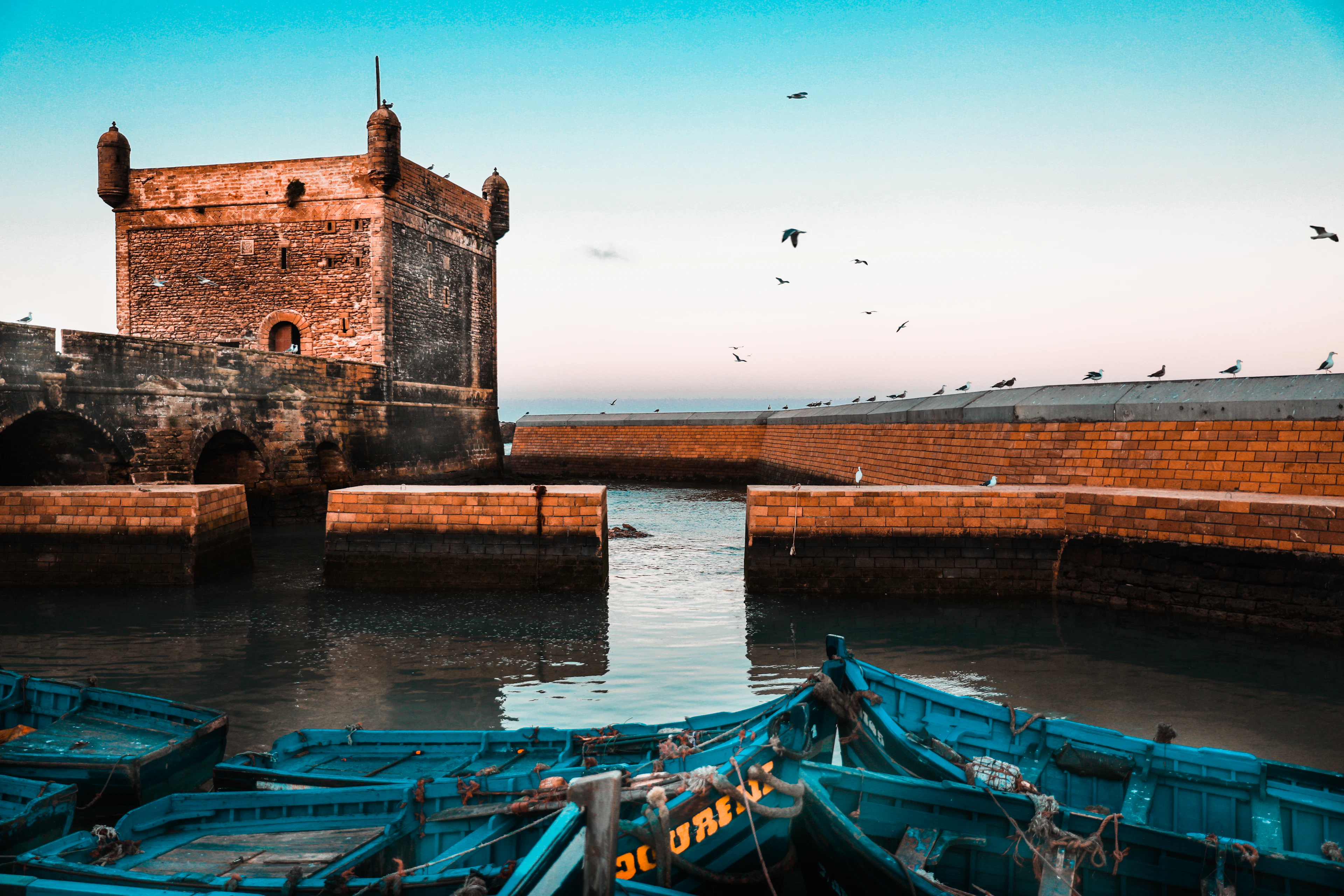 Essaouira's sea bastion and harbour wall at the edge of the Atlantic