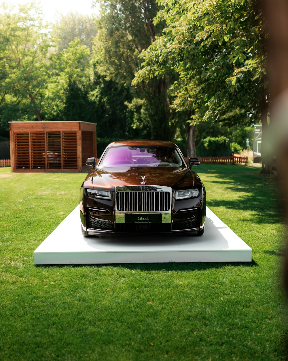 black car parked on green grass field during daytime