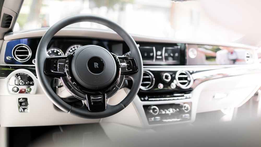 black and silver steering wheel