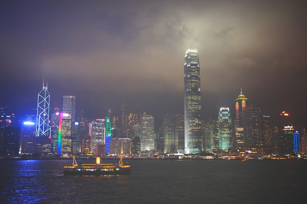 city skyline during night time