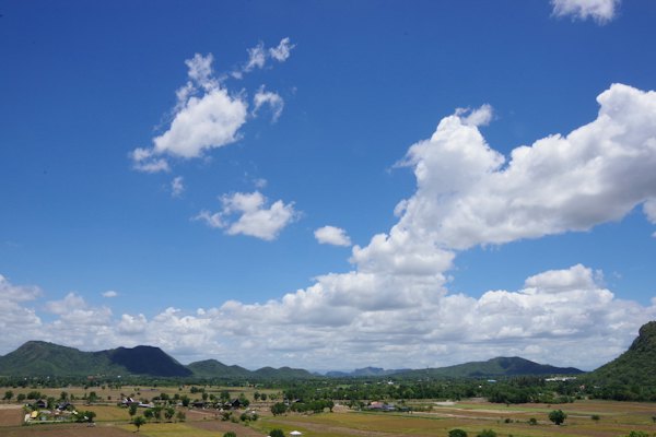 Green grass field under blue sky and white clouds during daytime — Kanchanaburi, Thailand