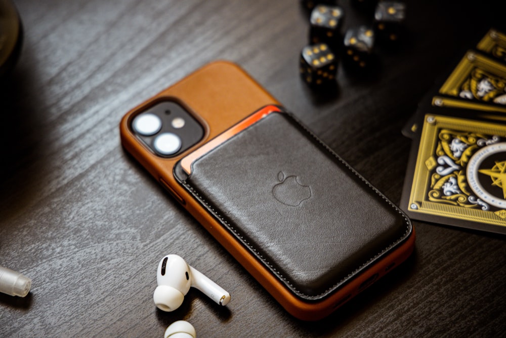 orange and black leather case