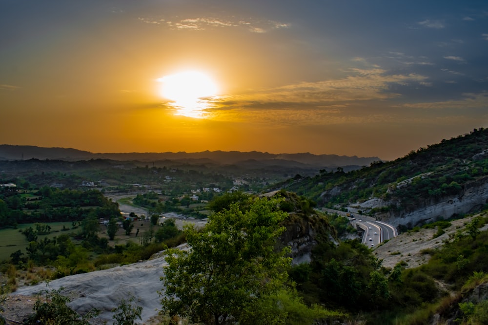 aerial view of city during sunset