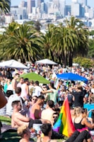 Friendly city residents enjoying a community event in a local park.