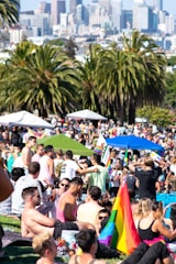 crowd of folks at San Francisco Pride festivities in Dolores Park