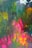 A vibrant and abstract watercolor painting featuring a mix of colors such as green, pink, yellow, and blue. The colors blend and flow into each other, creating an effect reminiscent of foliage or flowers. The image has a textured, almost fabric-like appearance with irregular shapes and vivid patches of color.