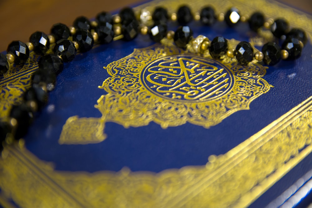 blue and gold floral ceramic plate