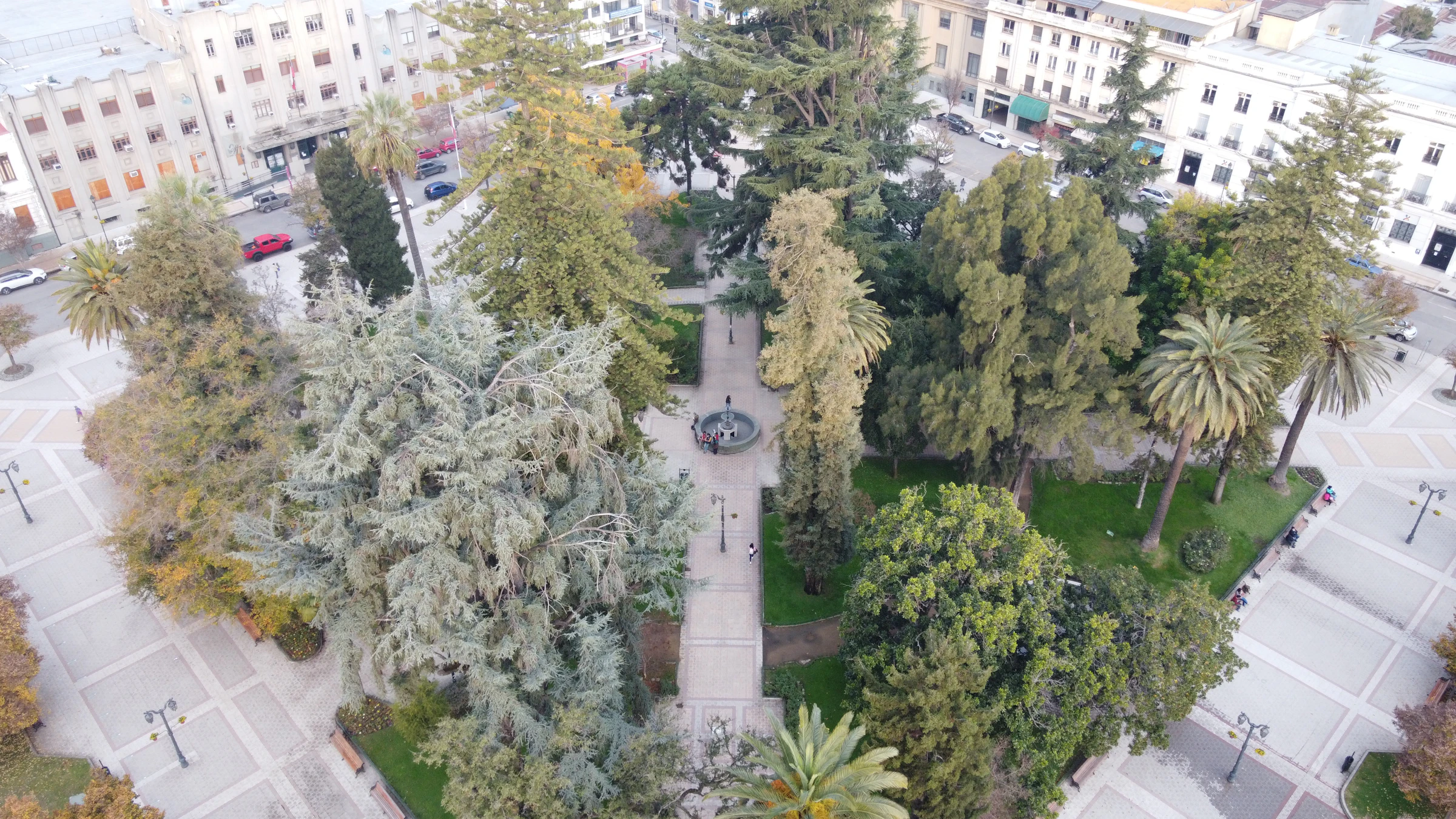 Vista aérea de la Plaza de Armas y el centro de Talca