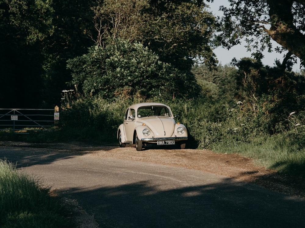 white volkswagen beetle on road during daytime