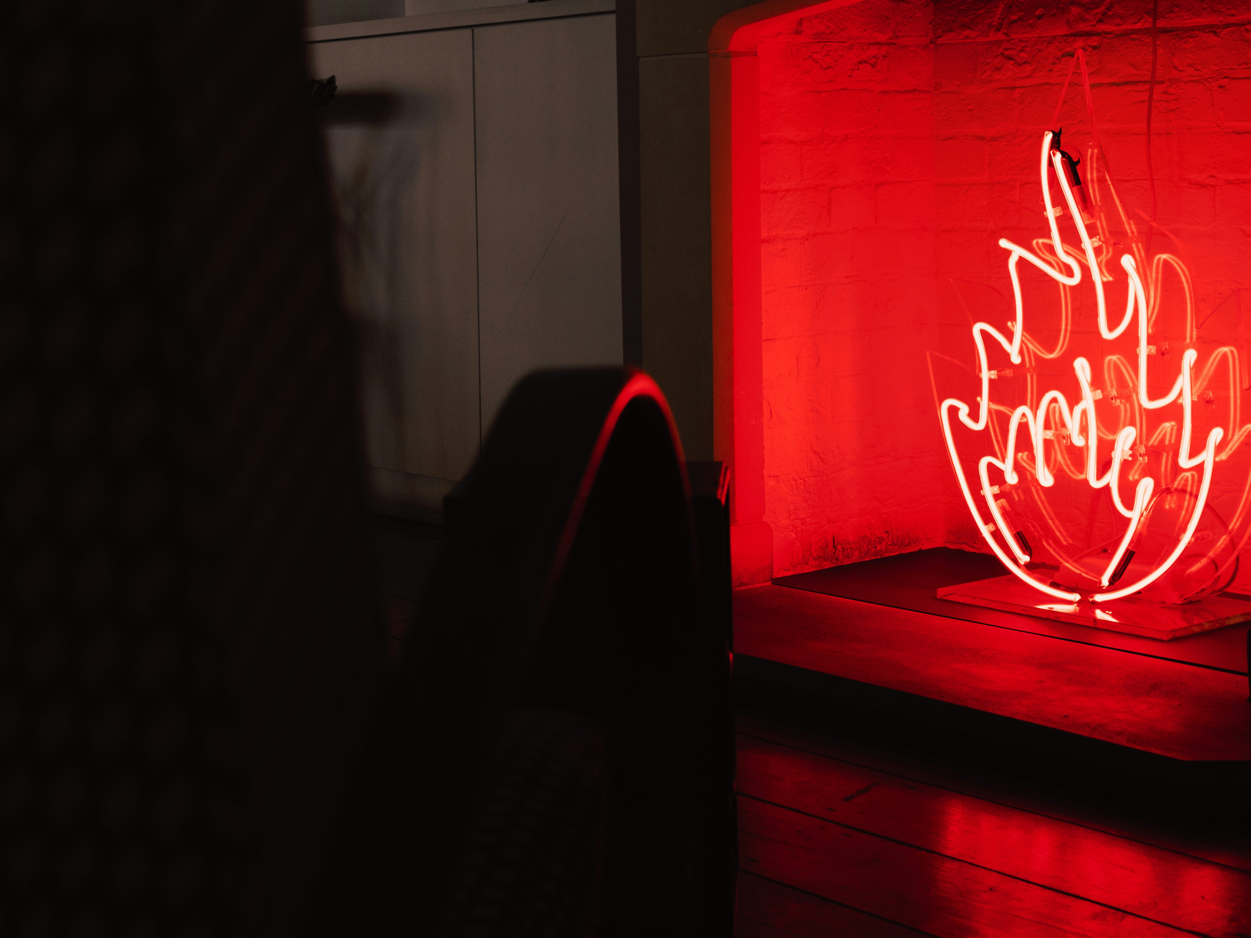 red and white love neon light signage