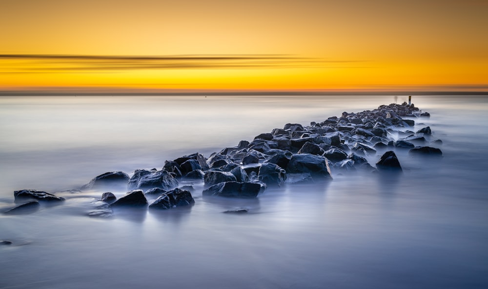 black and white stones on water