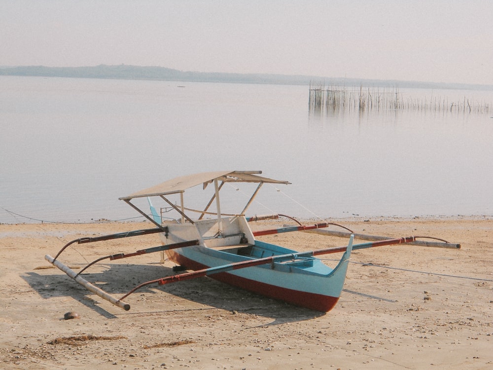 pink and white boat on shore during daytime