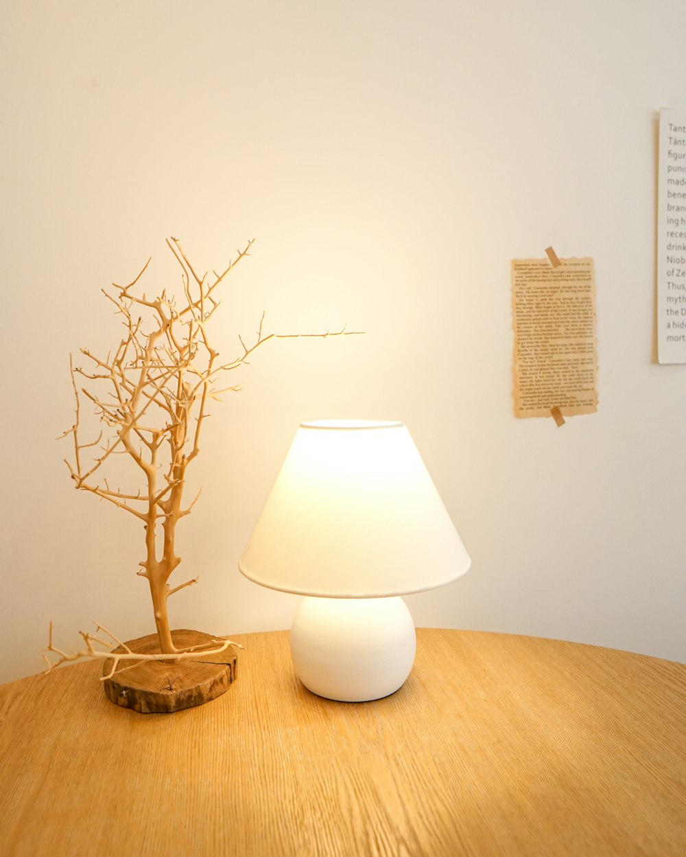 white table lamp on brown wooden table