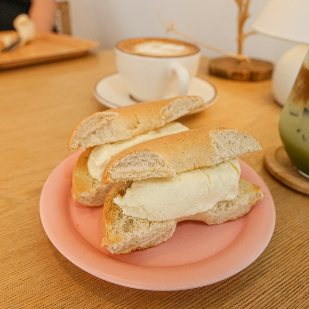 bread on red ceramic plate