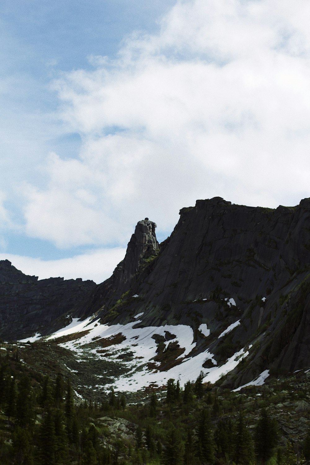 a view of a mountain with snow on it