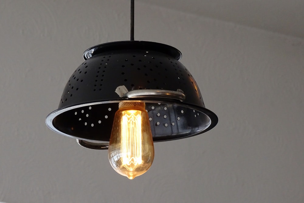 black and silver pendant lamp