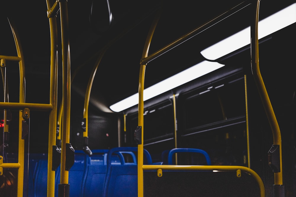 blue and yellow train seats