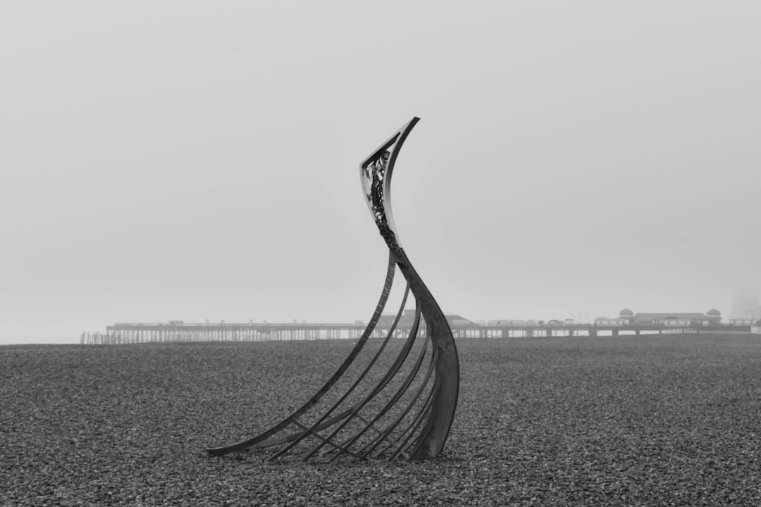 grayscale photo of metal structure on field