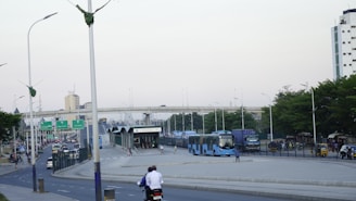 A cityscape showing urban transportation.