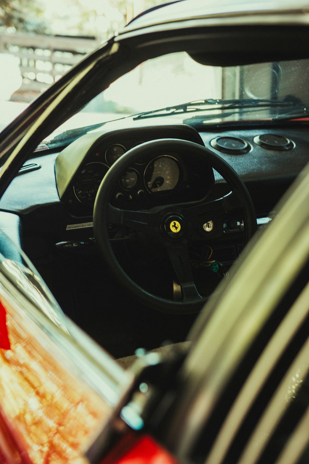 black steering wheel in car