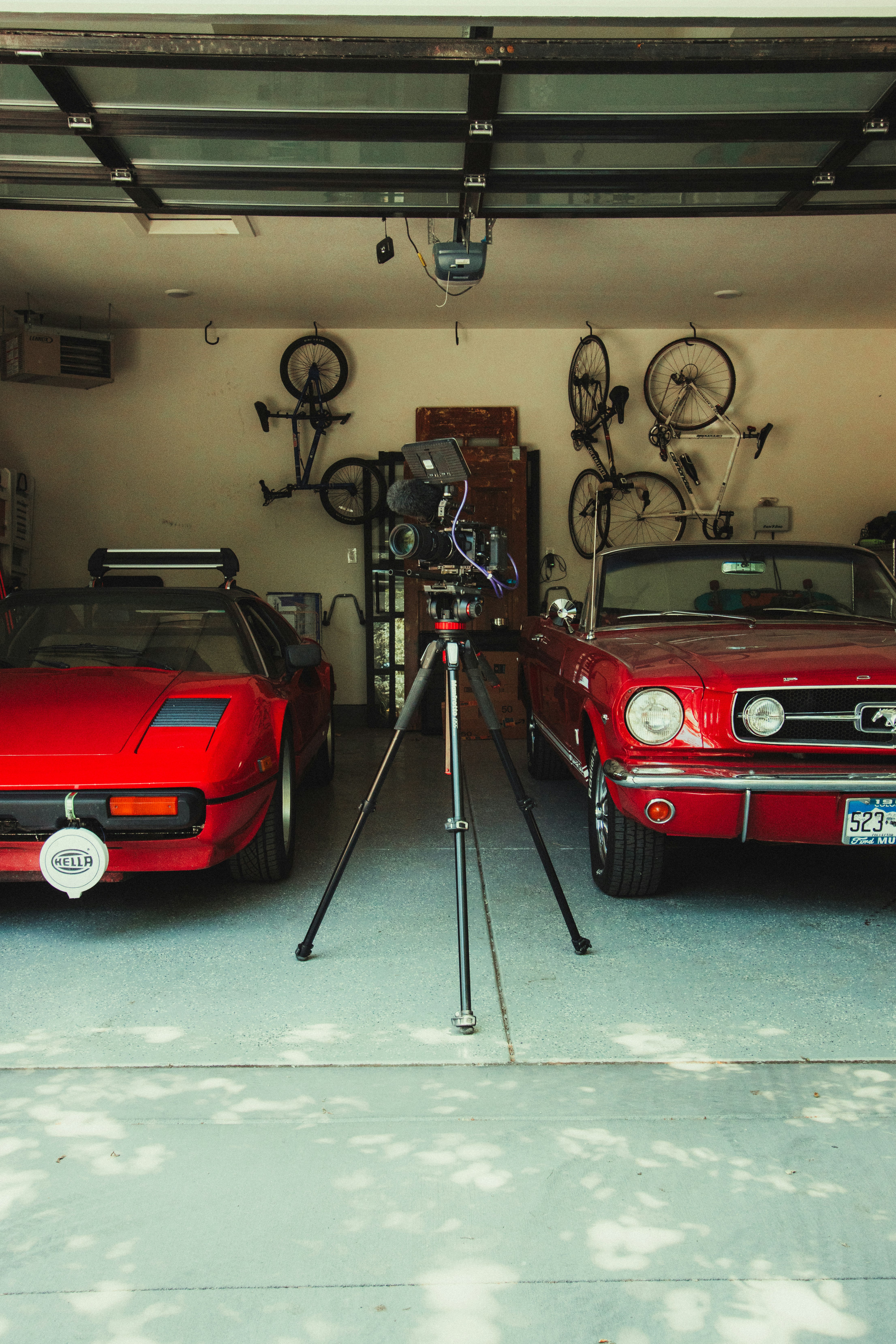 red bmw car in garage