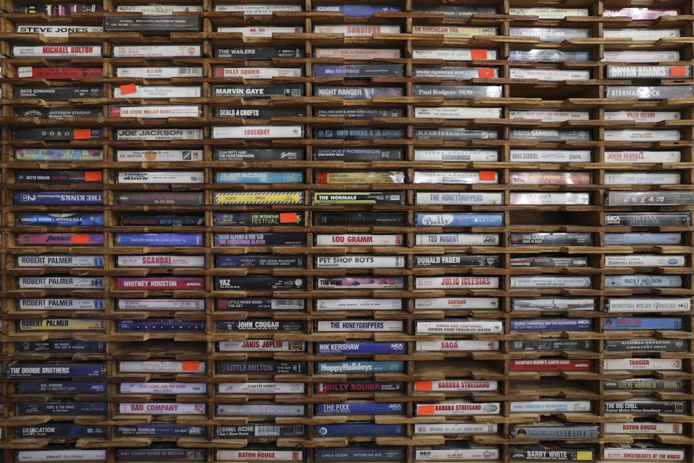 brown wooden shelf with books